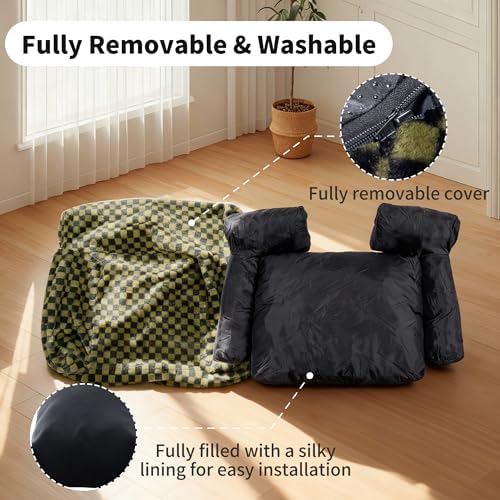 Faux Fur Cat & Dog Sofa Cat Couch Mini Cat Bed Indoor Human Style Pet Sofa, Modern Pet Furniture for Cats, Washable ＆ Removable Cover, for Cats and Small Medium Dogs (Black/Green, Large(30X21 inch)) - Image 4