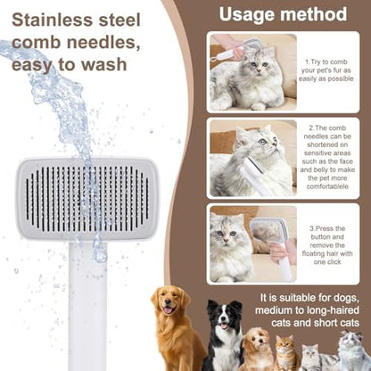 Self Cleaning Deshedding Cat Brush for Dogs & Cats,Adjustable Cat Brushes for Indoor Cats, Easy to Clean Grooming Tool for Long & Short Haired Pets - Image 6