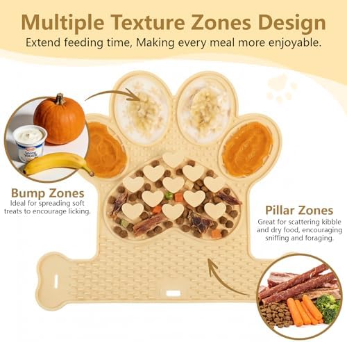 Dog Lick Mat with Suction Cups, Slow Feeder & Enrichment Mat for Dogs & Cats, Silicone Feeding Mat for Wet & Dry Food, Anxiety Relief, Mess-Free Foldable Pocket Design, Yellow - Image 2