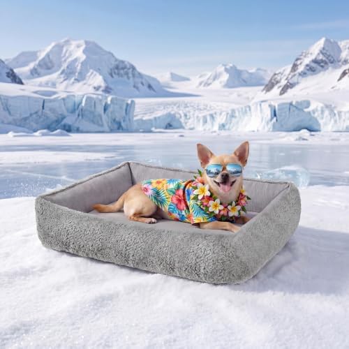 Cooling Dog Bed for Small Medium Dogs - Reversible Design (Ice‑Silk Cooling Layer | Sherpa Fleece Layer), Washable Dog Cooling Mat for Crates, Beds, Sofas 20" × 14" by Unknown