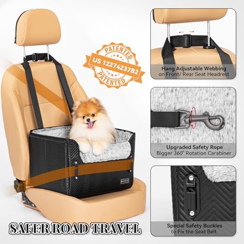 PETSFIT Small Dog Car Seat, Waterproof PU Leather Dog Carseat with Patent Safe Buckles, Clip-On Leash, Car Seat for Dogs, Cats Up to 25 lbs (Glossy Black) - Image 3