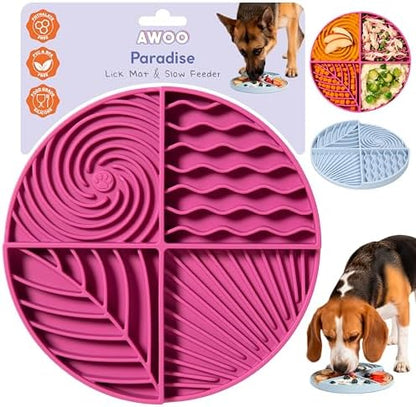 Awoo Paradise - Dog Lick Mat for Slow Feeding & Anxiety - Non-Slip Silicone Slow Feeder with Suction Cups - Dishwasher Safe Pet Dish for Grooming, Training, and Boredom Relief (Fuschia) by AwooPetEssentials