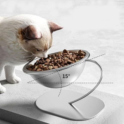Cat Bowls, 15 Degree Inclined Cat Bowls, Detachable Stainless Steel Bracket (1pc) - Image 2