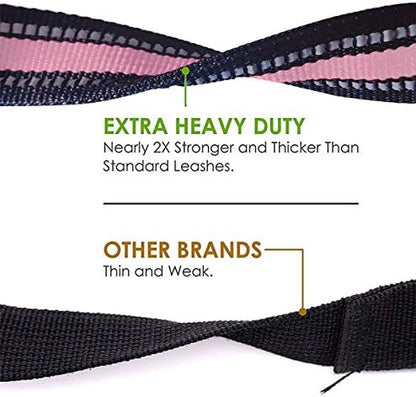 JSXD Dog Leash,5 FT Heavy Duty Double Handle Dog Leash with Comfortable Padded and Reflective,Rope Dog Leashes for Small,Medium,Large Dogs (Wide-Pink) - Image 4