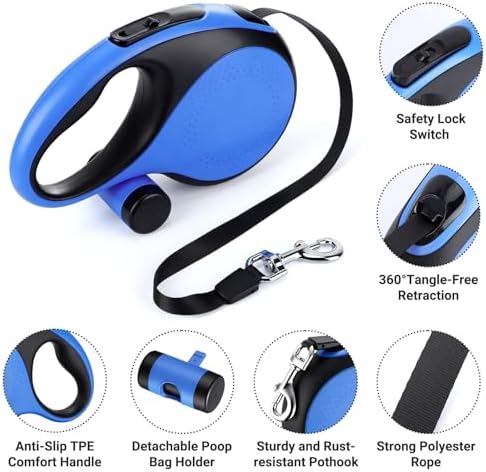 Segarty 26 Ft Retractable Lead for Dogs Weighing 66 lbs - 110 lbs, 8m Heavy-Duty Dog Leash with Poop Bag Holder, Extra Long Lead with Anti-Slip Handle One-Handed Brake Pause Lock for Medium Large Pet - Image 3