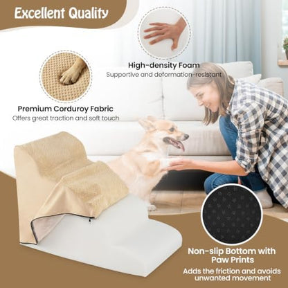 Giantex Dog Ramp Stairs for Bed, 4 Tiers Foam Pet Steps for Small Dogs Puppy Cats Older, Washable Cover, High Density Foam, Non-Slip Stairs for Dogs to Get on Bed Sofa (Beige, 4 Steps) - Image 5