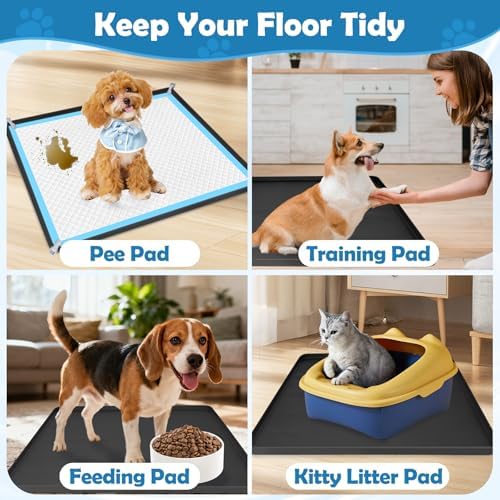 Dog Pee Pad Holder, 2 Pack Dog Potty Tray Silicone Puppy Pad Holder Tray Fits for 24" x 24" Training Pads, Puppy Potty Tray With 8 Clamps No Spill Raised Lip High Edge for Floor Protection (Black) - Image 6