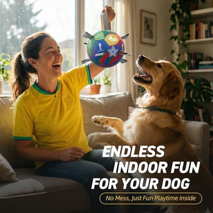 QDAN Dog Soccer Ball with Straps, 7 Inch World Cup Soccer Ball for Dogs, Water Toy, Dog Ball Toys for Medium Large - Image 6