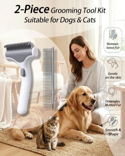 Undercoat Rake for Dogs & Cats, White - Image 2
