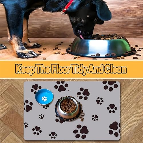 Pet Feeding Mat Dog Cat Food Mat for Floors Waterproof Food and Water Bowl Mats for Indoor Absorbent Non-Slip Dog Food Mat Quick Dry Pet Food Mats 12x20in Light Gray - Image 3
