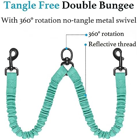 iYoShop Double Dog Leash, 360° Swivel, No Tangle, Large, 25-150 lbs, Teal - Image 5