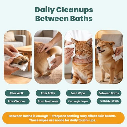 200 Count Dog Wipes & Cat Wipes (4x50 Packs) | Hypoallergenic, pH Balanced for Paws, Body, Face & Grooming |All-Natural Plant Fiber Wipes with Aloe, Coconut Oil & Vitamin E |Pearl Texture - Image 2