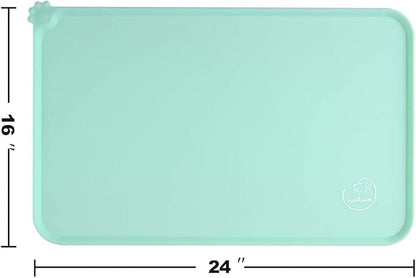 Silicone Waterproof Dog Cat Pet Feeding Mats, Non Slip, Easy Clean Pet Dog Cat Bowl Mats Placemat (24" x 16") Green