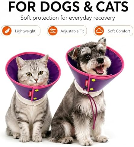 Soft Dog Cone Collar Alternative, Adjustable Pet Recovery Collar After Surgery, Lightweight EVA Foam E-Collar for Dogs & Cats, Water-Repellent Cone to Prevent Licking Wounds (Purple, M+) - Image 6