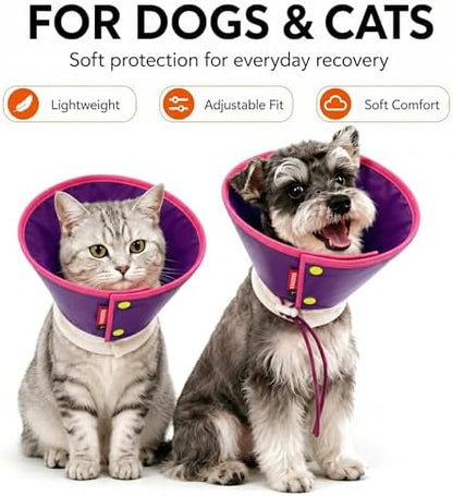Soft Dog Cone Collar Alternative, Adjustable Pet Recovery Collar After Surgery, Lightweight EVA Foam E-Collar for Dogs & Cats, Water-Repellent Cone to Prevent Licking Wounds (Purple, M+) - Image 6