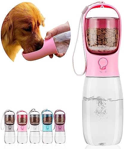 Dog Water Bottle with Food Container, Portable Leak Proof Pet Water Dispenser for Walking Hiking Travel, Puppy Essentials Accessories for Small Large Dogs, Dog Gifts (10oz/15oz/19oz) by AVELORA