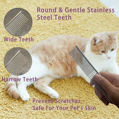 Cat Grooming Brush Kit 6 Tools - Deshedding & Dematting for Long/Short Hair, Self-Cleaning Slicker Brush with 6-in-1 Flea Comb for Cats & Kittens (Blue) - Image 4