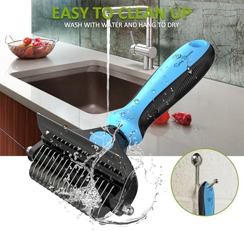 Spring Blossoms-2 in 1 Professional Grooming Rake for Cats & Dogs-Dematting Comb for Easy Mats & Tangles Removing,Pet Brush Safe No More Nasty Shedding and Flying Hair (Blue) - Image 5