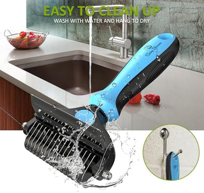Spring Blossoms-2 in 1 Professional Grooming Rake for Cats & Dogs-Dematting Comb for Easy Mats & Tangles Removing,Pet Brush Safe No More Nasty Shedding and Flying Hair (Blue) - Image 5