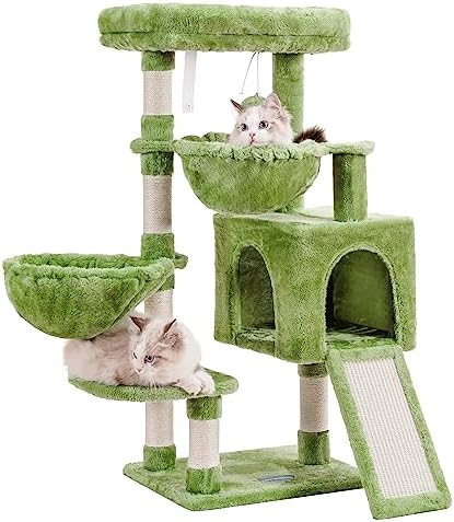 Hey-brother Cat Tree Tower with Large Bed, Hammocks, Scratcher, MPJ006SGR by Hey-brother