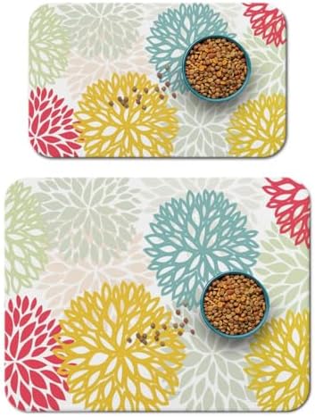 Dog Food Mat for Floors, Absorbent Pet Cat Food Bowl Mat, 2 Pack by QXWREL