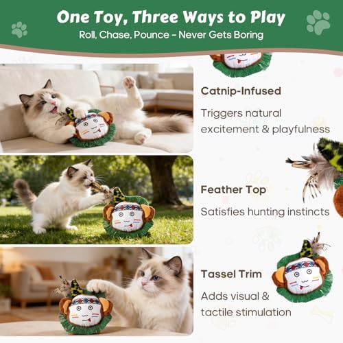 Catnip Interactive Cat Toys Plush Feather Indoor Cats Anxiety Relief Monkey - Image 3