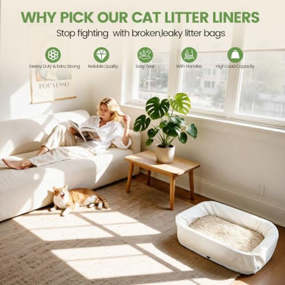 Feisco 20 Counts Drawstring Cat Litter Box Liners,Thick Heavy Duty Cat Litter Pan liners,36" x 18" Jumbo Tear and Leak Resistant Cat Pan Liner - Image 6