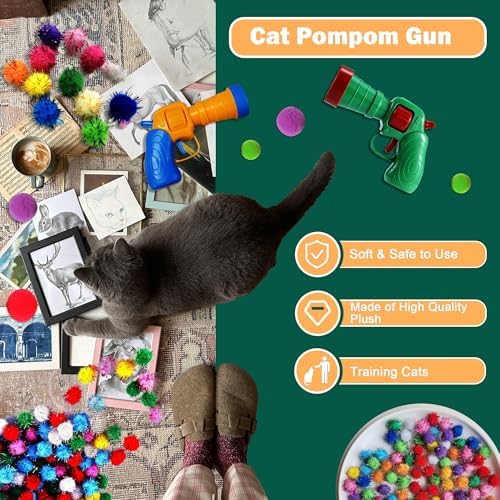 82Pcs Cat Toys Gun Launcher,Cat Toy Ball Launcher Gun，Cat Toy Launchers，Low Noise Interactive Cat Ball Launcher Gun，30 Pcs Sparkle Pom Pom Balls for 50Pcs Pom Pom Balls - Image 6