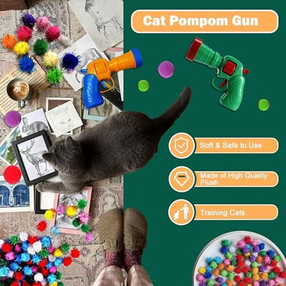 82Pcs Cat Toys Gun Launcher,Cat Toy Ball Launcher Gun，Cat Toy Launchers，Low Noise Interactive Cat Ball Launcher Gun，30 Pcs Sparkle Pom Pom Balls for 50Pcs Pom Pom Balls - Image 6