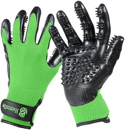 H HANDSON Pet Grooming Gloves - Patented #1 Ranked, Award Winning Shedding, Bathing, & Hair Remover Gloves - Gentle Brush for Cats, Dogs, and Horses (Green, Junior) by HandsOnPatentedOriginalGroomingBathingGloves