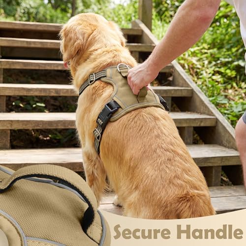 Funfox Dog Harness No Pull, Adjustable Pet Vest Harness, Super Soft Material with Vertical Handle Easy Control, Reflective Night Walking, 2 Leash Clips for Medium Sized Dogs, Brown, M - Image 4