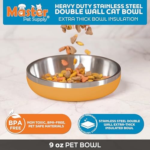Master Pet Supply Stainless Steel Cat Bowls 9 oz Heavy Duty Mango Tango - Image 2