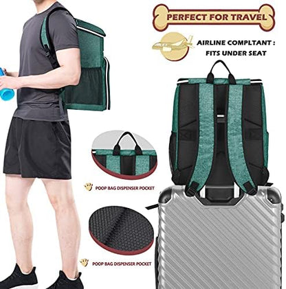 BAGLHER丨Dog Travel Bag Backpack, Airline Approved Pet Supplies Backpack, Dog Travel Bag with 2 Silicone Collapsible Bowls and 2 Food Baskets Green - Image 5