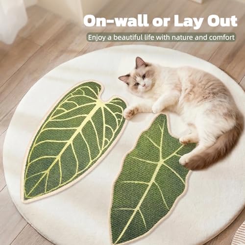 Premium Natural Sisal Botanical Leaf Cat Scratcher Mat, Extra Large Leaf-Shaped for Wall & Floor, Indoor Jungle Decor, Furniture Protector, Durable Cat Scratcher with Stylish Leaf Design (Velvet taro) - Image 7