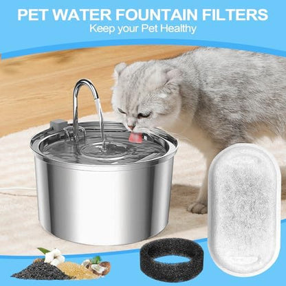 Cat Water Fountain Filter for Stainless Steel 108oz/3.2L& 67oz/2L Automatic Pet Water Dispenser Fountain Replacement Filter with Sponges (8 Filters & 8 Sponges) - Image 6