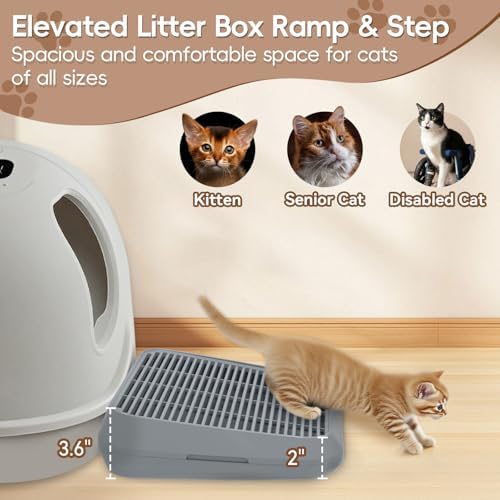 Elevated Litter Box Ramp/Steps for Kittens & Old Cats,Washable Litter Catcher Stairs for Automatic Cat Litter Box,Anti-Tracking Cat Litter Mat Pedal with Filter,Easy to Clean (Dark Grey) - Image 3