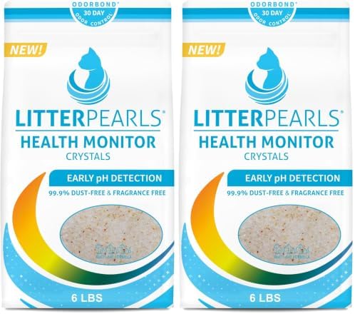 Litter Pearls Health Monitor Cat Litter, Unscented Micro Crystals (6 LB Bag) – Color Changing pH Indicator for Feline Health Tracking, 30-Day Odor Control, Dust Free and 60% Lighter (Pack of 2) by LitterPearlsCatLitter