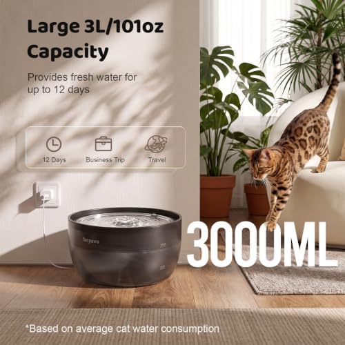 SARPAWS Cat Water Fountain Stainless Steel, 101oz/3L Automatic Pet Water Dispenser, Ultra-Quiet Pump ≤30dB, 4-Layer Filtration System, Translucent Tank, Drinking Fountain for Cats and Small Dogs - Image 5