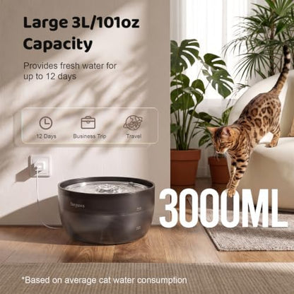 SARPAWS Cat Water Fountain Stainless Steel, 101oz/3L Automatic Pet Water Dispenser, Ultra-Quiet Pump ≤30dB, 4-Layer Filtration System, Translucent Tank, Drinking Fountain for Cats and Small Dogs - Image 5