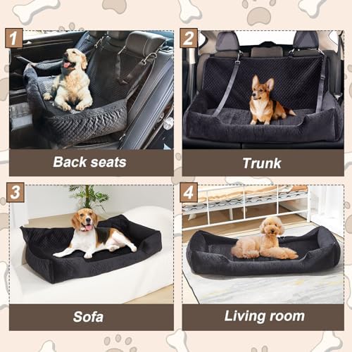 Suzile Dog Car Seat Bed for Large Under 100lbs Dogs Fully Detachable and Washable Car Bed with Safety Tethers Comfortable Dog Protector for Home Travel Camping, 49'' x 22" (Black) - Image 5