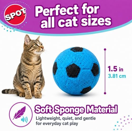 SPOT Sponge Soccer Ball Cat Toys for Cats and Kittens - Interactive and Colorful Plush Toy, Fun to Bat and Chase, Keep Cats Entertained - 1.5" Assorted 4-Pack - Image 2