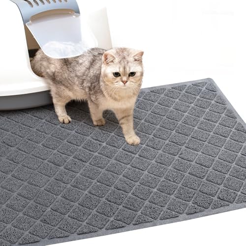 Cat Litter Box Mat,24 x 35 In,Trapping Mat Premium Durable PVC Pad,Grey by BOOMIBOO