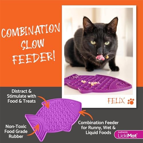 LickiMat Felix, Fish-Shaped Cat Slow Feeders Lick Mat, Boredom Anxiety Reducer; Perfect for Food, Treats, Yogurt, or Peanut Butter. Fun Alternative to a Slow Feed Cat Bowl or Dish, Yellow - Image 5