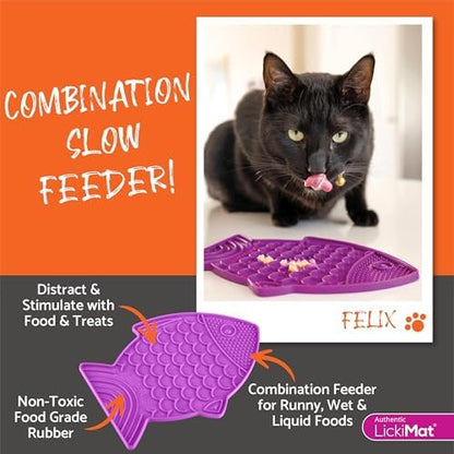 LickiMat Felix, Fish-Shaped Cat Slow Feeders Lick Mat, Boredom Anxiety Reducer; Perfect for Food, Treats, Yogurt, or Peanut Butter. Fun Alternative to a Slow Feed Cat Bowl or Dish, Yellow - Image 5