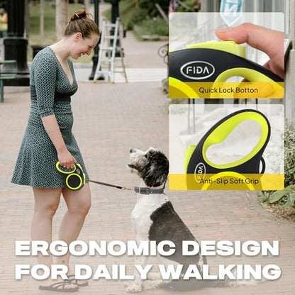 Fida Retractable Dog Leash, Reflective 16ft Heavy Duty Pet Walking Leash for Medium/Large Dog up to 110 lbs, Tangle Free. One-Hand Brake (Large, Neon Yellow) - Image 6
