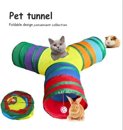 3-Way Collapsible Cat Tunnel Tube Toy Rainbow Y-Shape - Image 6