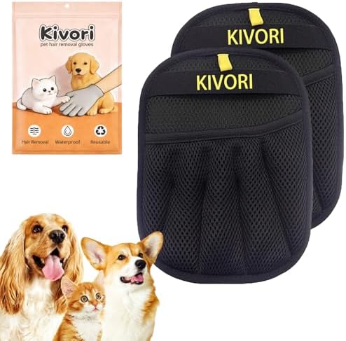 Pet Hair Removal Gloves, Pet Grooming Gloves, 2PCS Newly Upgraded Reusable Electrostatic, Gentle for Dogs & Cats Pet Hair Remover for Furniture, Carpet, Car Seat, Clothes (2PCS) by Unknown