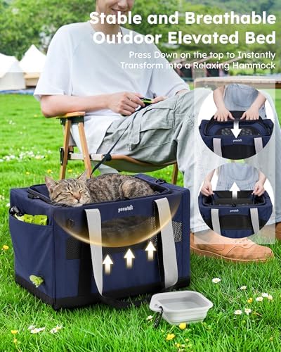 Pecute Cat Carrier, Top Expandable Dog Crate for Travel, Blue - Image 3