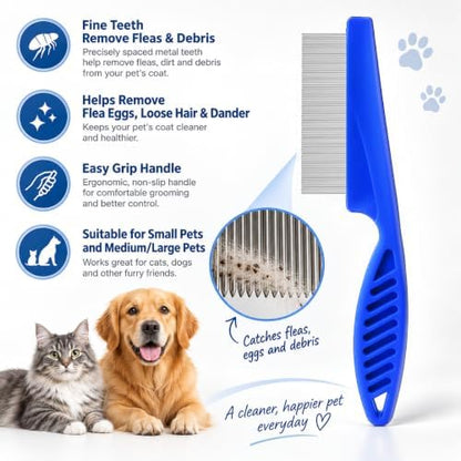 6 Pcs Pet Grooming Tool - With Metal Comb,Deshedding Brush,Flea Lice Comb - Image 6
