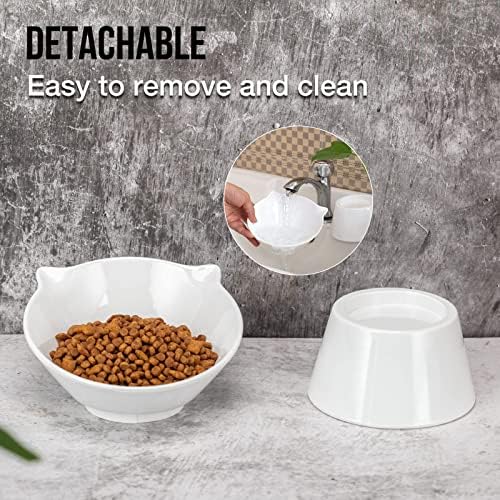 Detachable Elevated Cat Bowls, 15° Tilted Raised Cat Food Bowl Anti-Vomiting, Whisker Friendly, Adjustable Pet cat Dishes for Protecting Spine, Adult Kitten (White) - Image 6